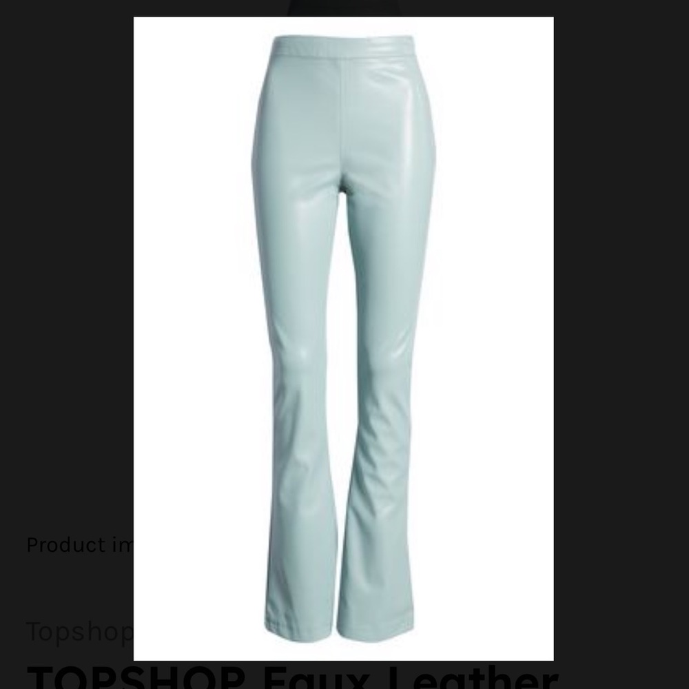 Topshop Faux Leather Flare Leg in Light Blue